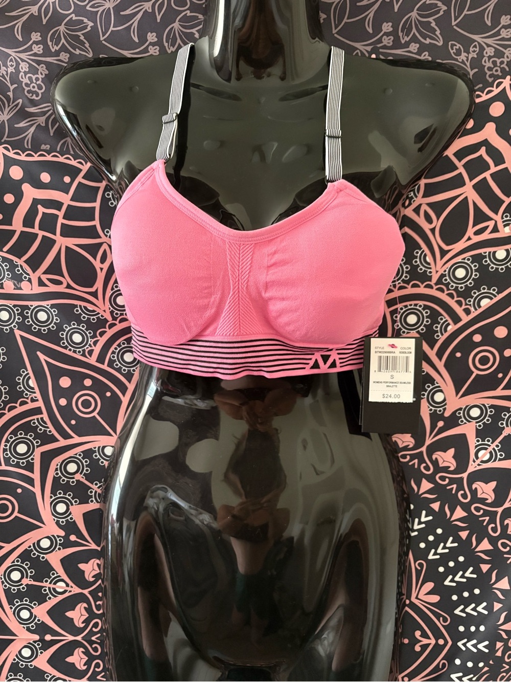 Seamless Pink Padded Support Bralette with Striped Underband